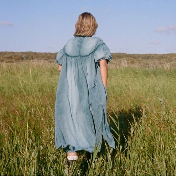 Free People Western Bohemian Prairie On The Road Denim Maxi Dress Size Small - Picture 7 of 15